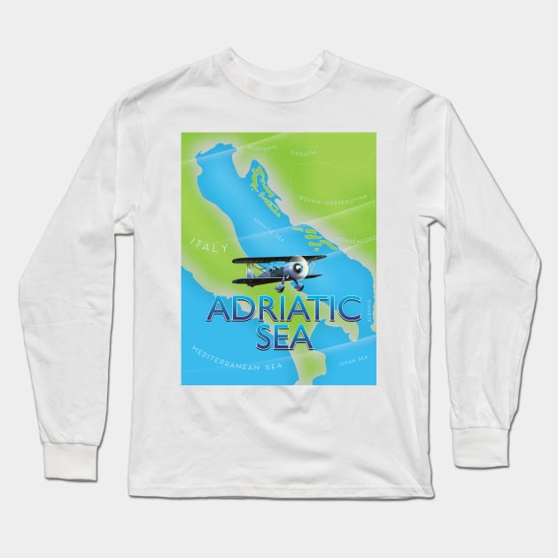 Adriatic Sea Travel map Long Sleeve T-Shirt by nickemporium1